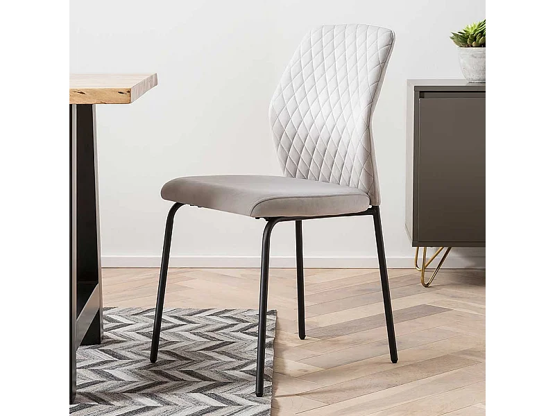 Stuhl Küche Samt Metall in Hellgrau und Schwarz 50 cm Sitzhöhe (2er Set)