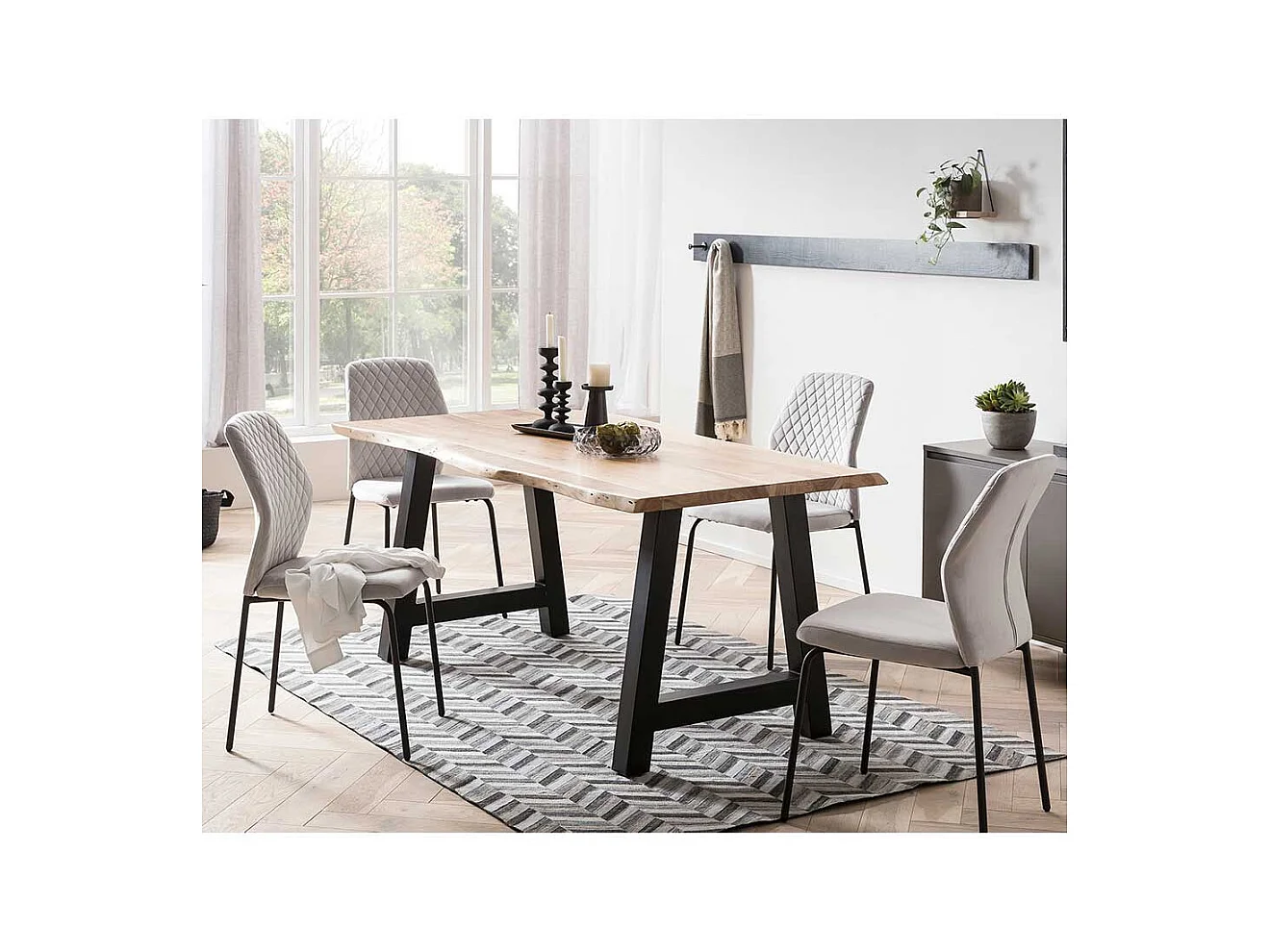 Stuhl Küche Samt Metall in Hellgrau und Schwarz 50 cm Sitzhöhe (2er Set)