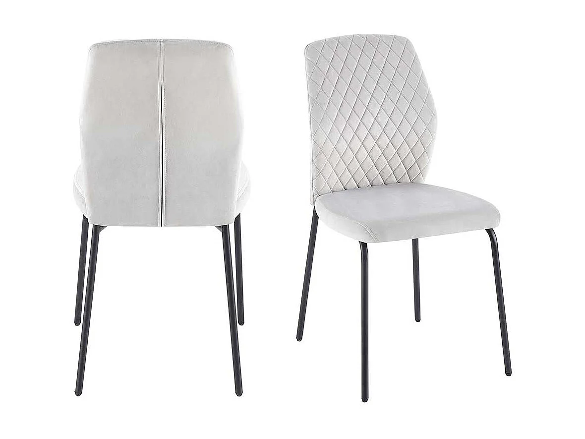 Stuhl Küche Samt Metall in Hellgrau und Schwarz 50 cm Sitzhöhe (2er Set)