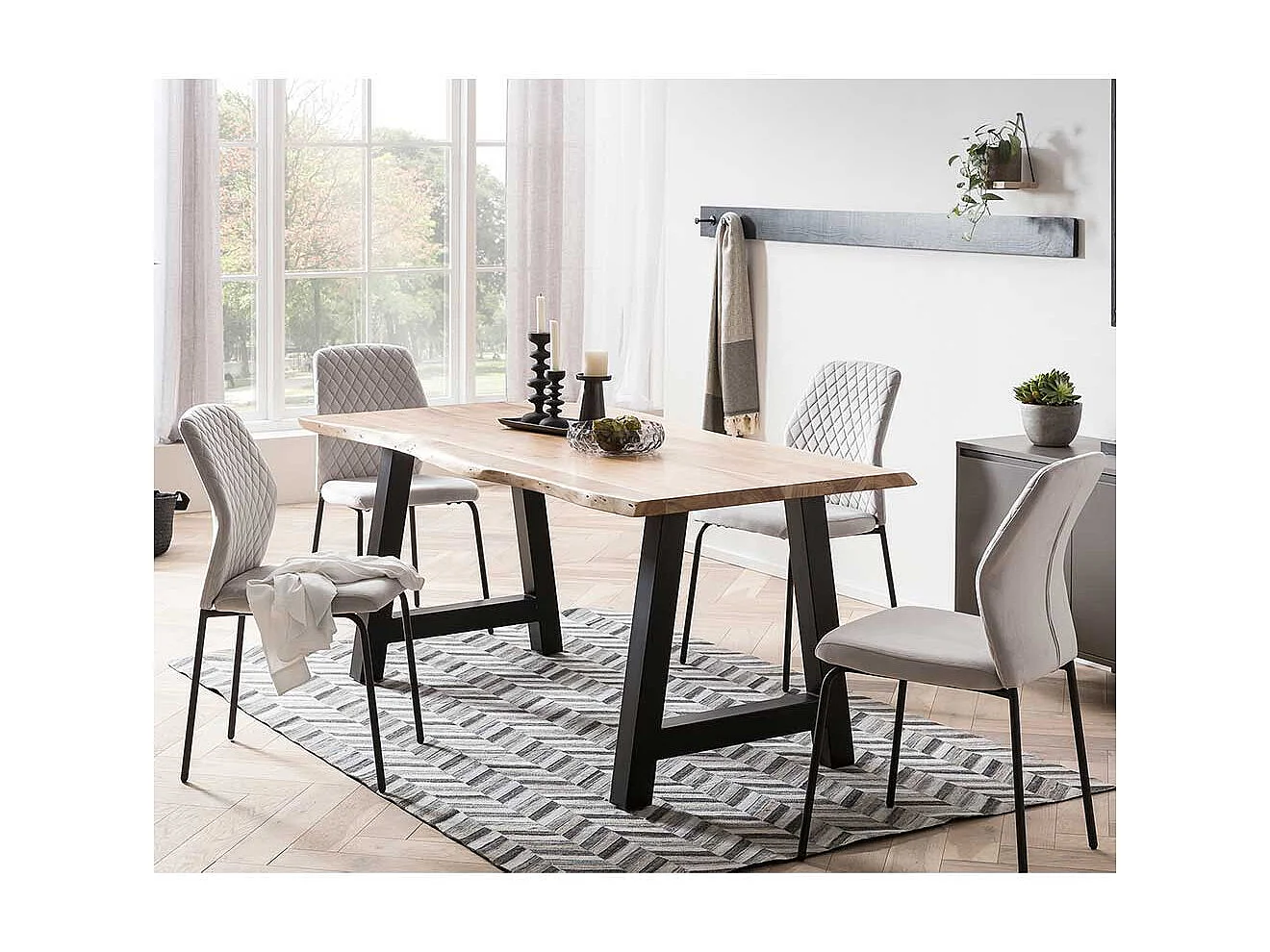 Stuhl Küche Samt Metall in Hellgrau und Schwarz 50 cm Sitzhöhe (2er Set)