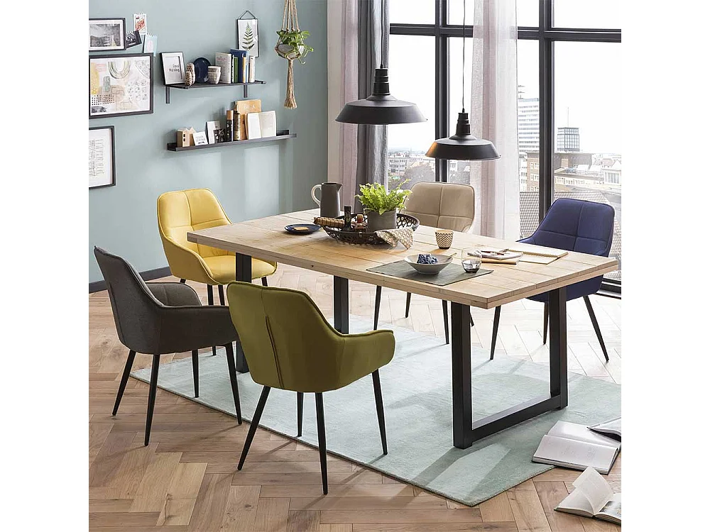 Polster Armlehnstuhl in Gelb und Schwarz Gestell aus Metall