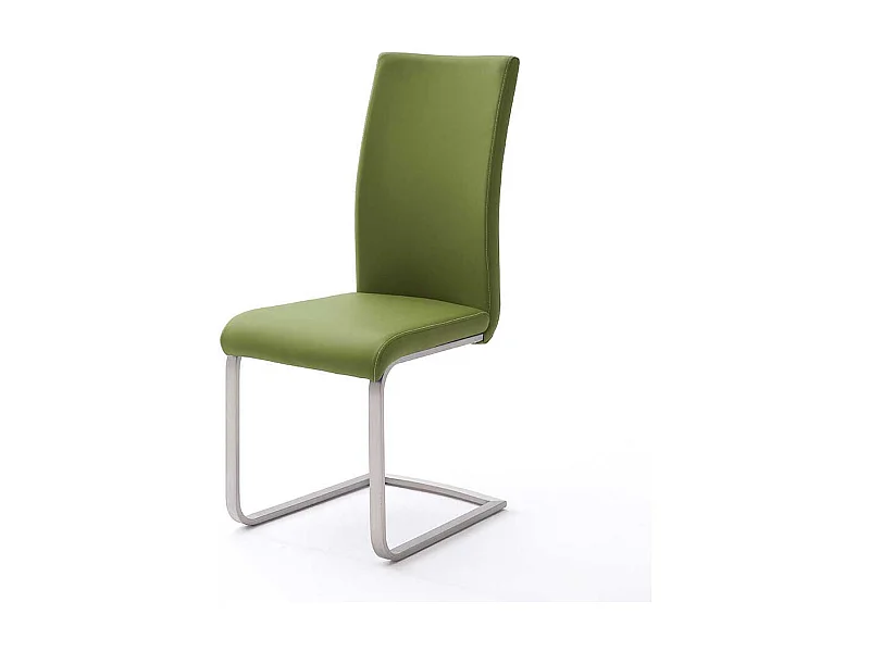 Design Freischwinger in Grün Kunstleder Edelstahl (4er Set)