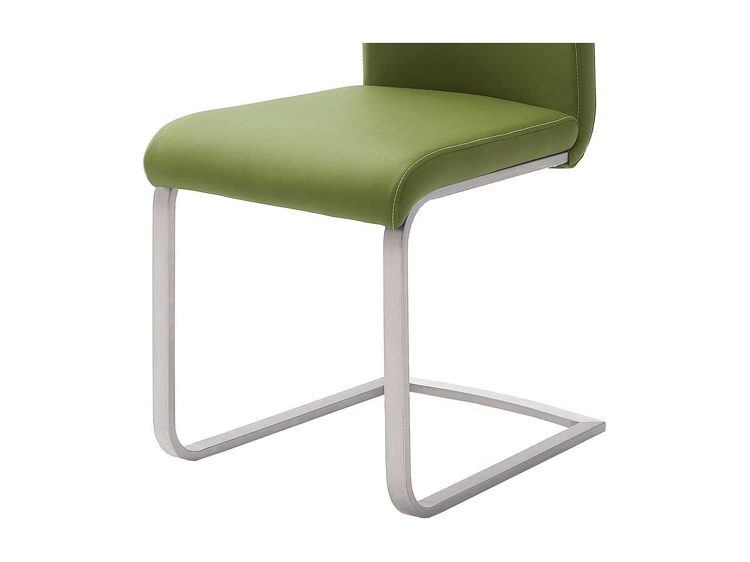 Design Freischwinger in Grün Kunstleder Edelstahl (4er Set)