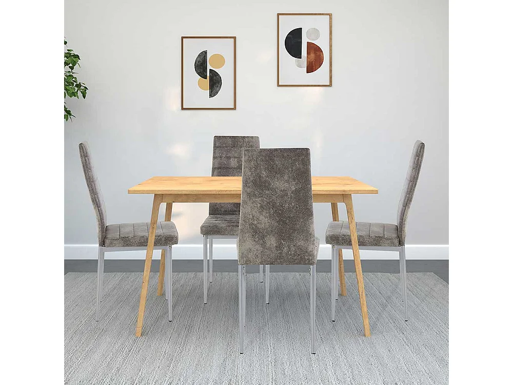 Microfaser Stühle in Hellgrau vier Stuhlbeinen aus Metall (Set)