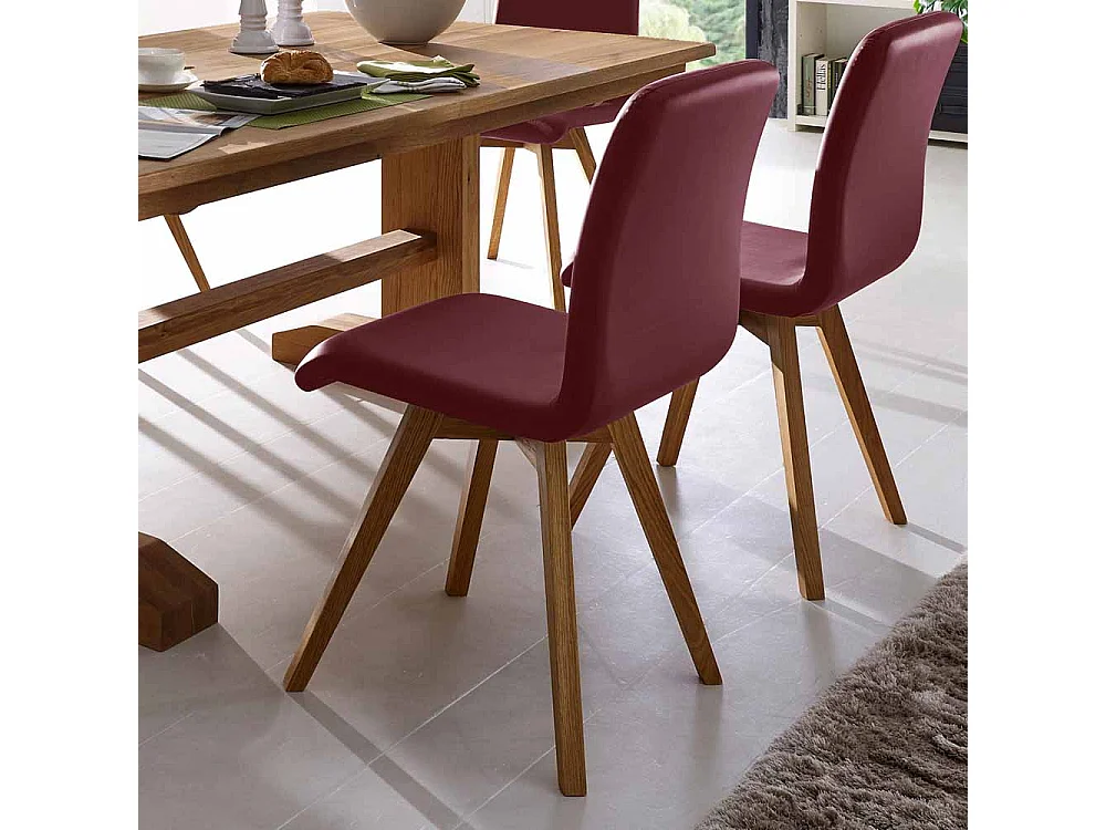 Stuhl in Dunkelrot Kunstleder Wildeiche Massivholz