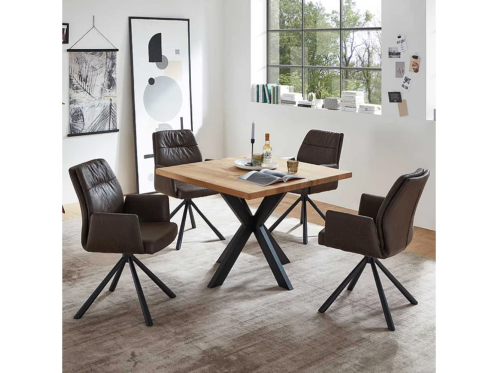 Esszimmerarmlehnstuhl Set in Braun und Schwarz Gestell aus Metall (2er Set)