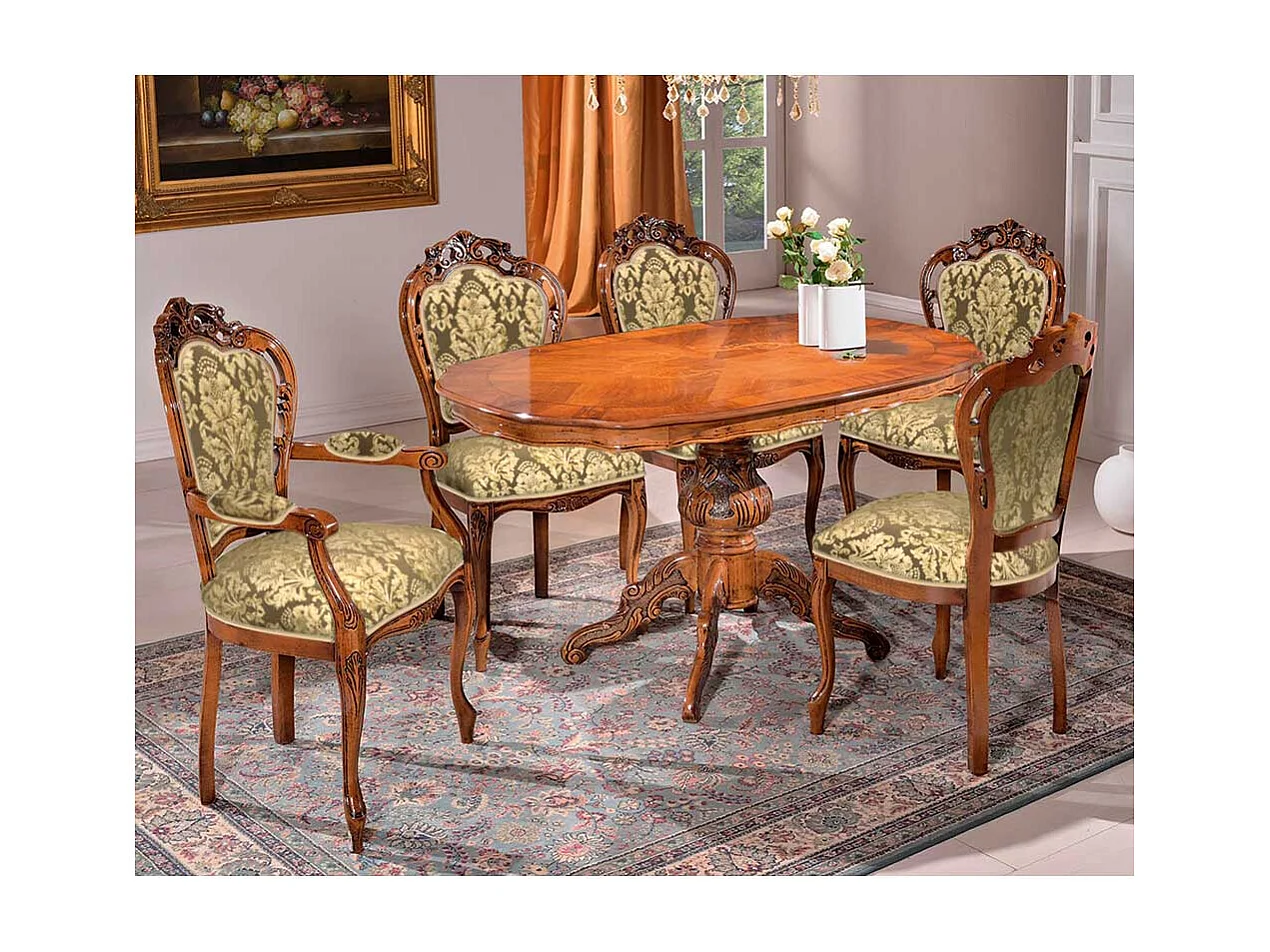 Barockstil Stuhl in Nussbaumfarben Beige Gold