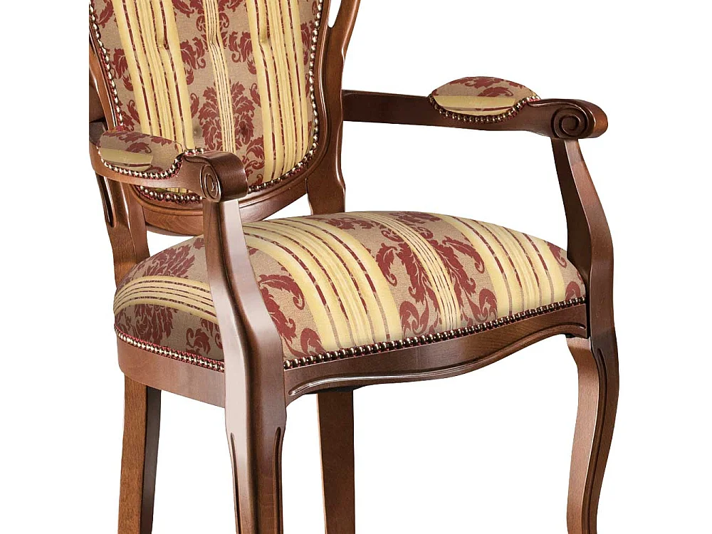 Armlehnstuhl Polsterstuhl in Dunkelrot und Nussbaumfarben