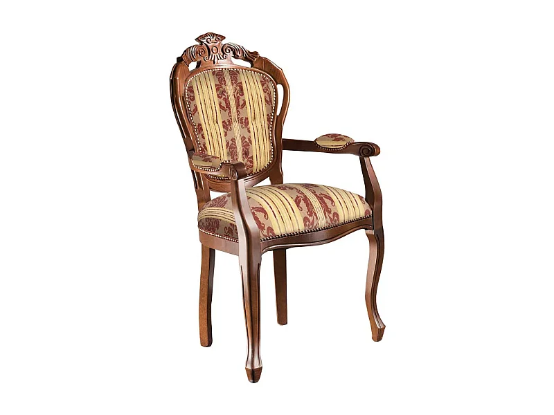 Armlehnstuhl Polsterstuhl in Dunkelrot und Nussbaumfarben