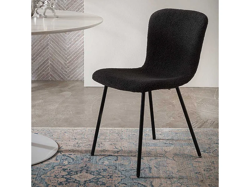 4 Esstisch Stühle schwarz aus Boucle Stoff und Metall 44 cm breit (4er Set)