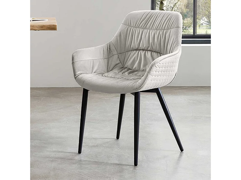 Esstischstuhl in Cremefarben Gestell aus Metall