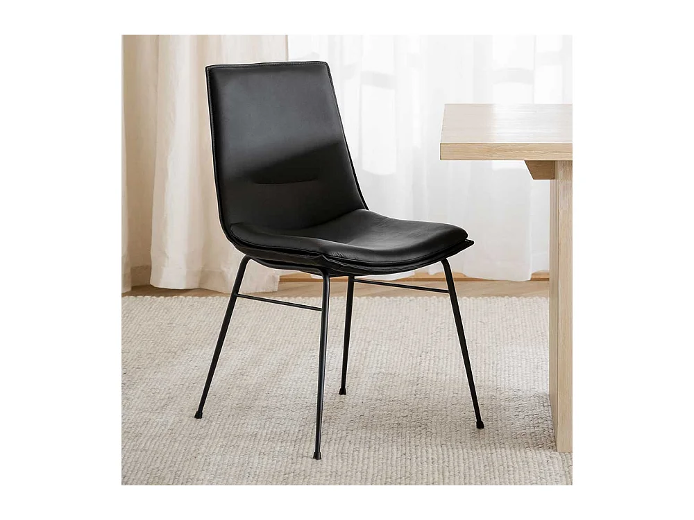 Lederstuhl Set in Schwarz Gestell aus Metall (2er Set)