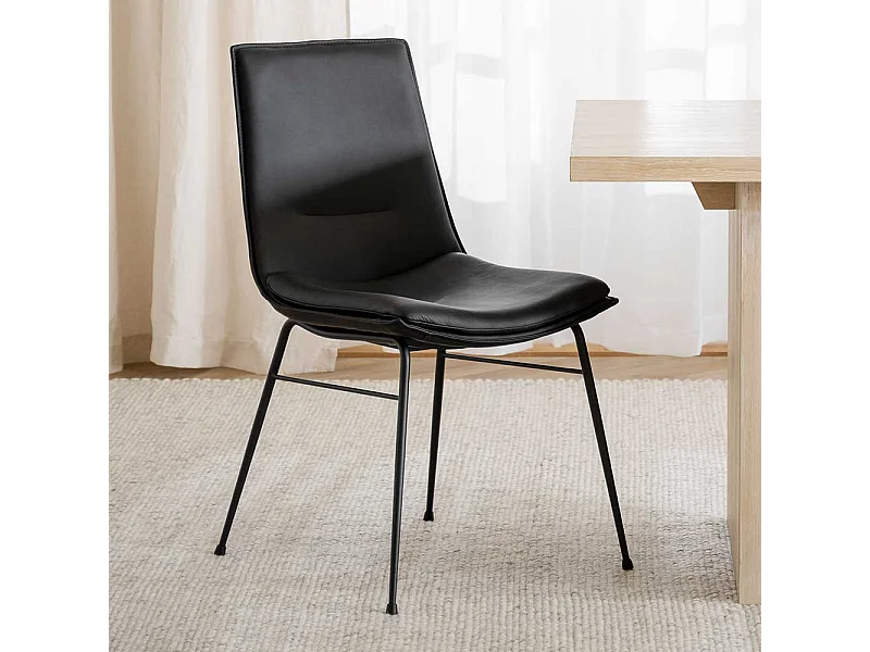 Lederstuhl Set in Schwarz Gestell aus Metall (2er Set)