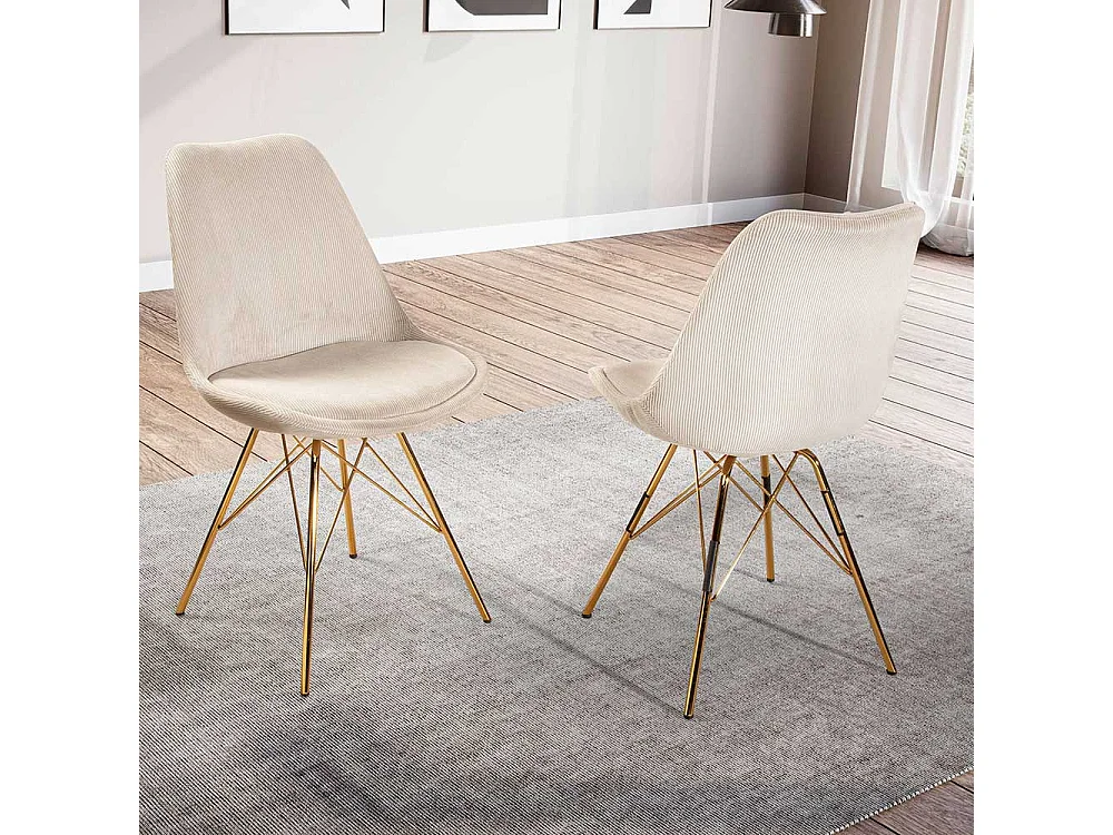 Esstisch Stühle Schalenstühle aus Cord mit Gestell aus Metall (2er Set)