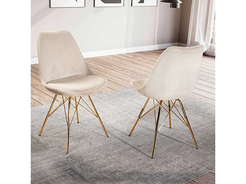 Esstisch Stühle Schalenstühle aus Cord mit Gestell aus Metall (2er Set)