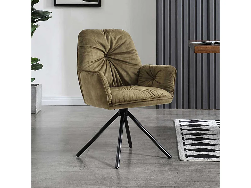 Polster Esszimmerstuhl in Oliv Grün und Schwarz drehbar