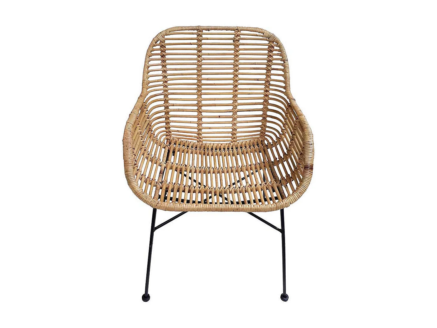 Armlehnen Rattanstuhl in Naturfarben Metallgestell (2er Set)
