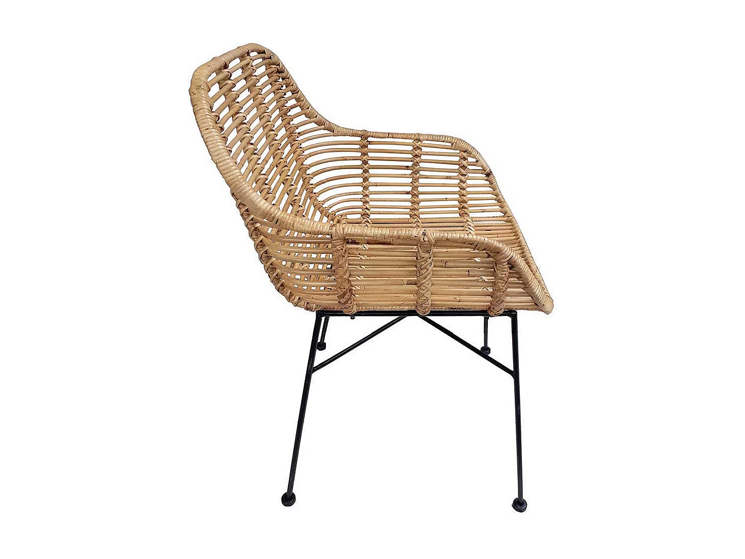 Armlehnen Rattanstuhl in Naturfarben Metallgestell (2er Set)