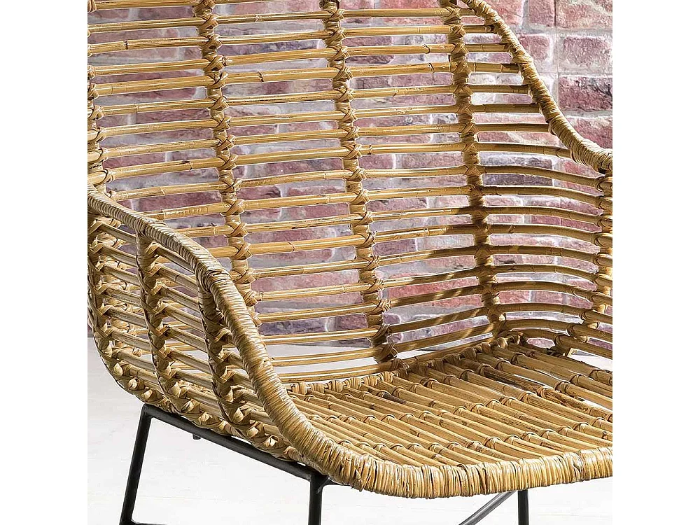 Armlehnen Rattanstuhl in Naturfarben Metallgestell (2er Set)