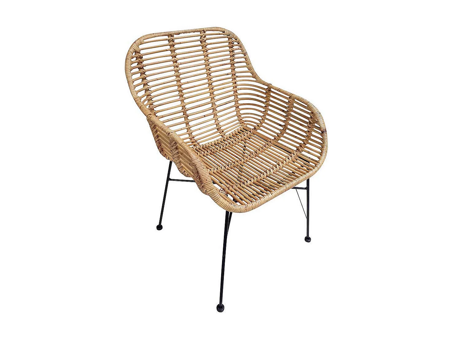 Armlehnen Rattanstuhl in Naturfarben Metallgestell (2er Set)