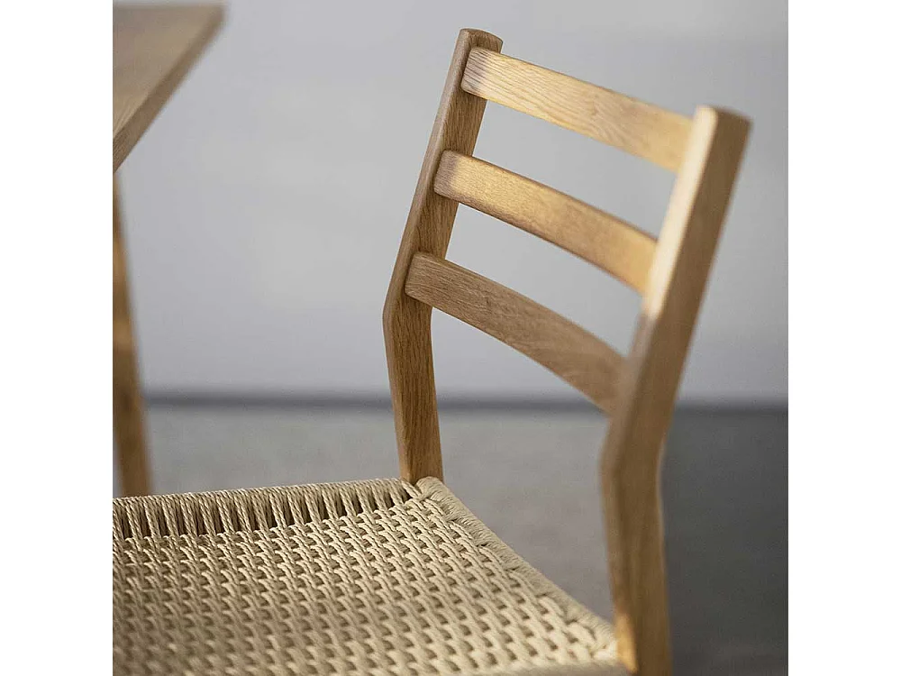 Stuhl Massivholz Essstuhl aus Eiche Massivholz mit Bezug aus Geflecht (2er Set)