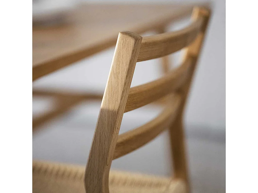 Stuhl Massivholz Essstuhl aus Eiche Massivholz mit Bezug aus Geflecht (2er Set)