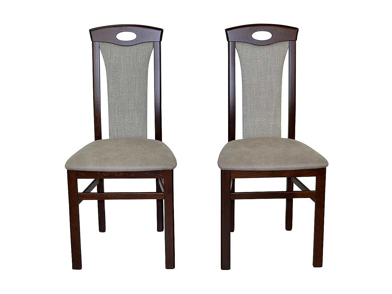 Stühle Nussbaumfarben Bezug Hellgrau hoher Lehne (2er Set)