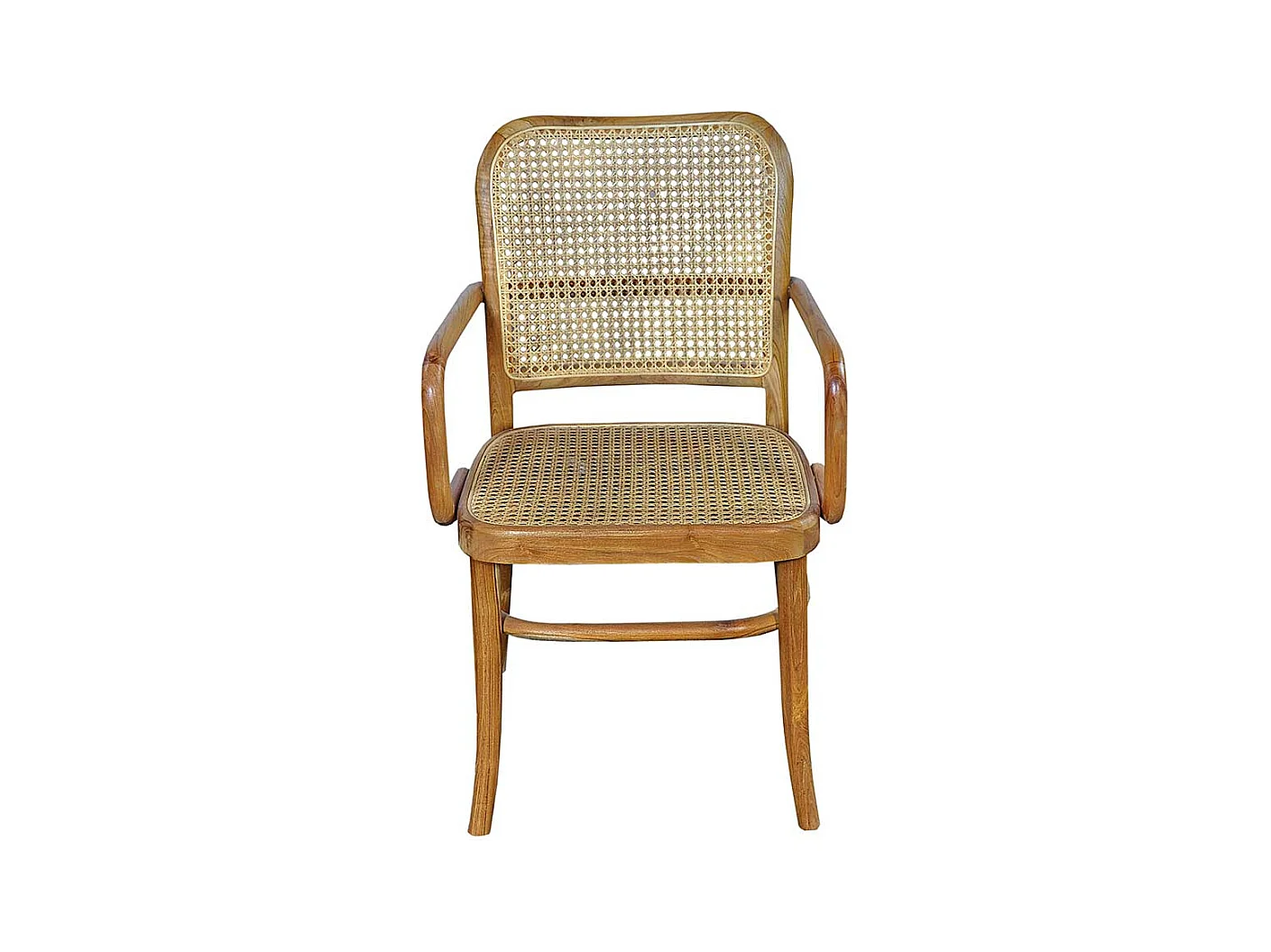 Rattanstuhl aus Teak Massivholz und Teak Massivholz Armlehnen