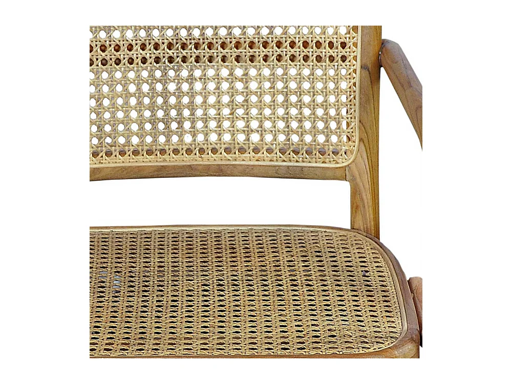 Rattanstuhl aus Teak Massivholz und Teak Massivholz Armlehnen