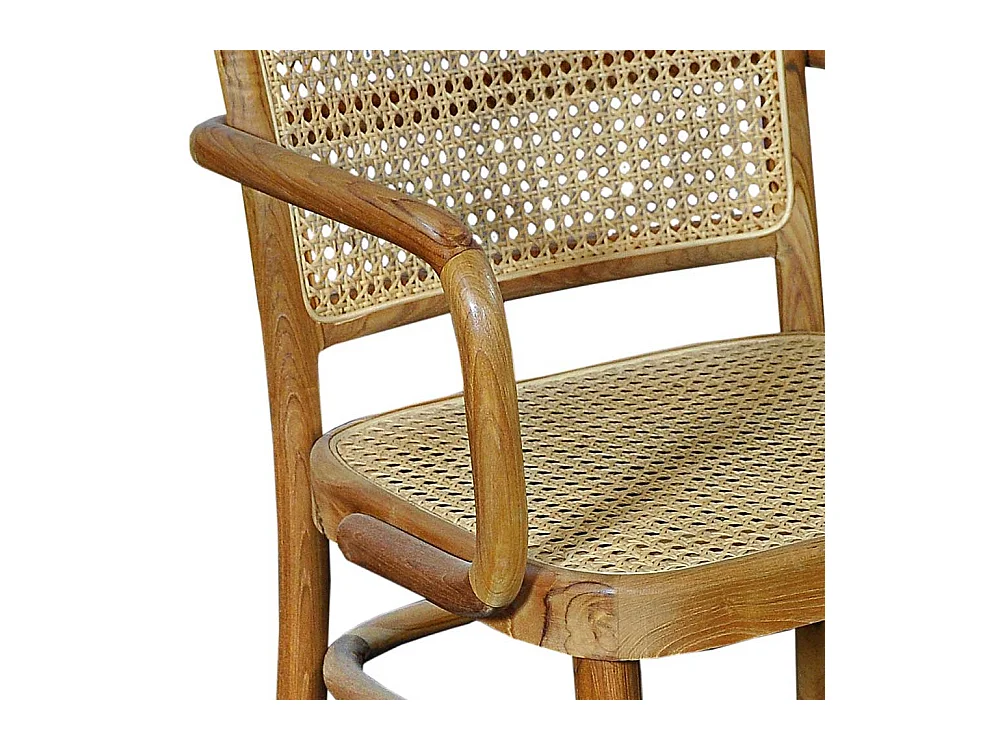 Rattanstuhl aus Teak Massivholz und Teak Massivholz Armlehnen