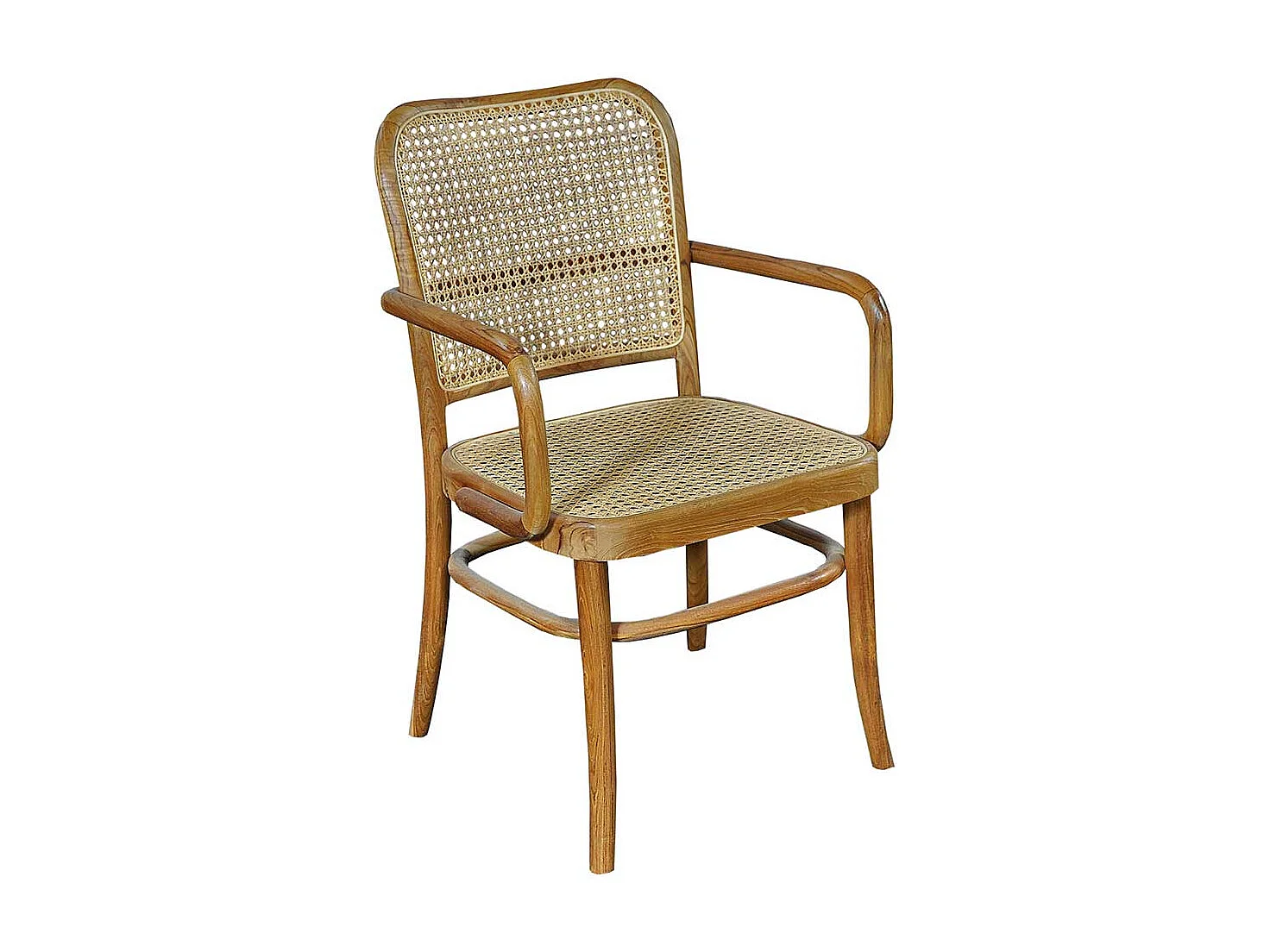 Rattanstuhl aus Teak Massivholz und Teak Massivholz Armlehnen