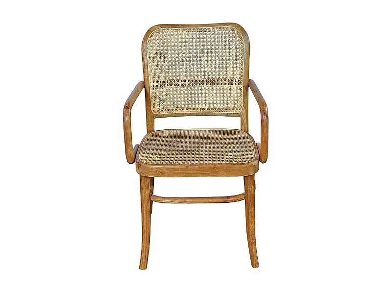 Rattanstuhl aus Teak Massivholz und Teak Massivholz Armlehnen