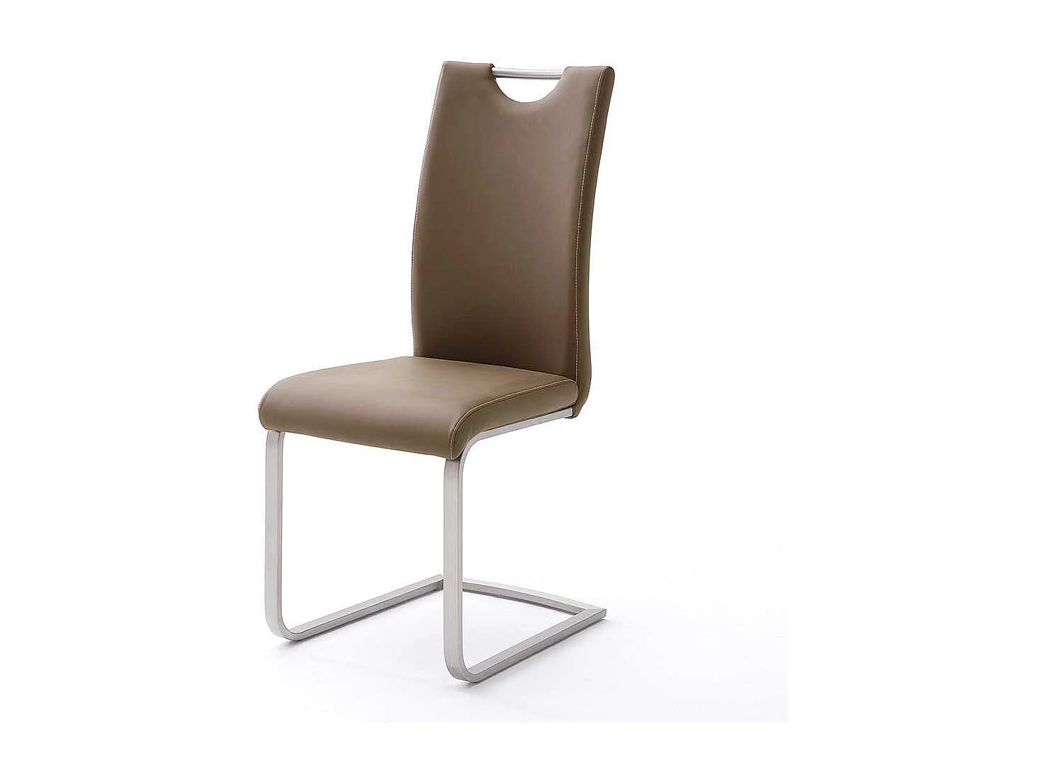 Esstisch Freischwinger in Hellbraun Kunstleder Edelstahl (4er Set)