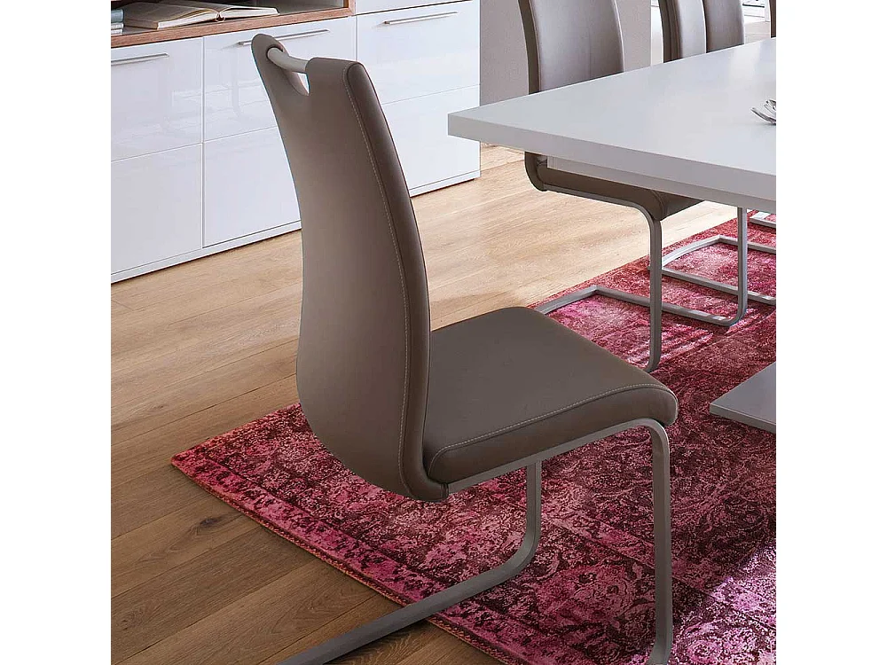 Esstisch Freischwinger in Hellbraun Kunstleder Edelstahl (4er Set)