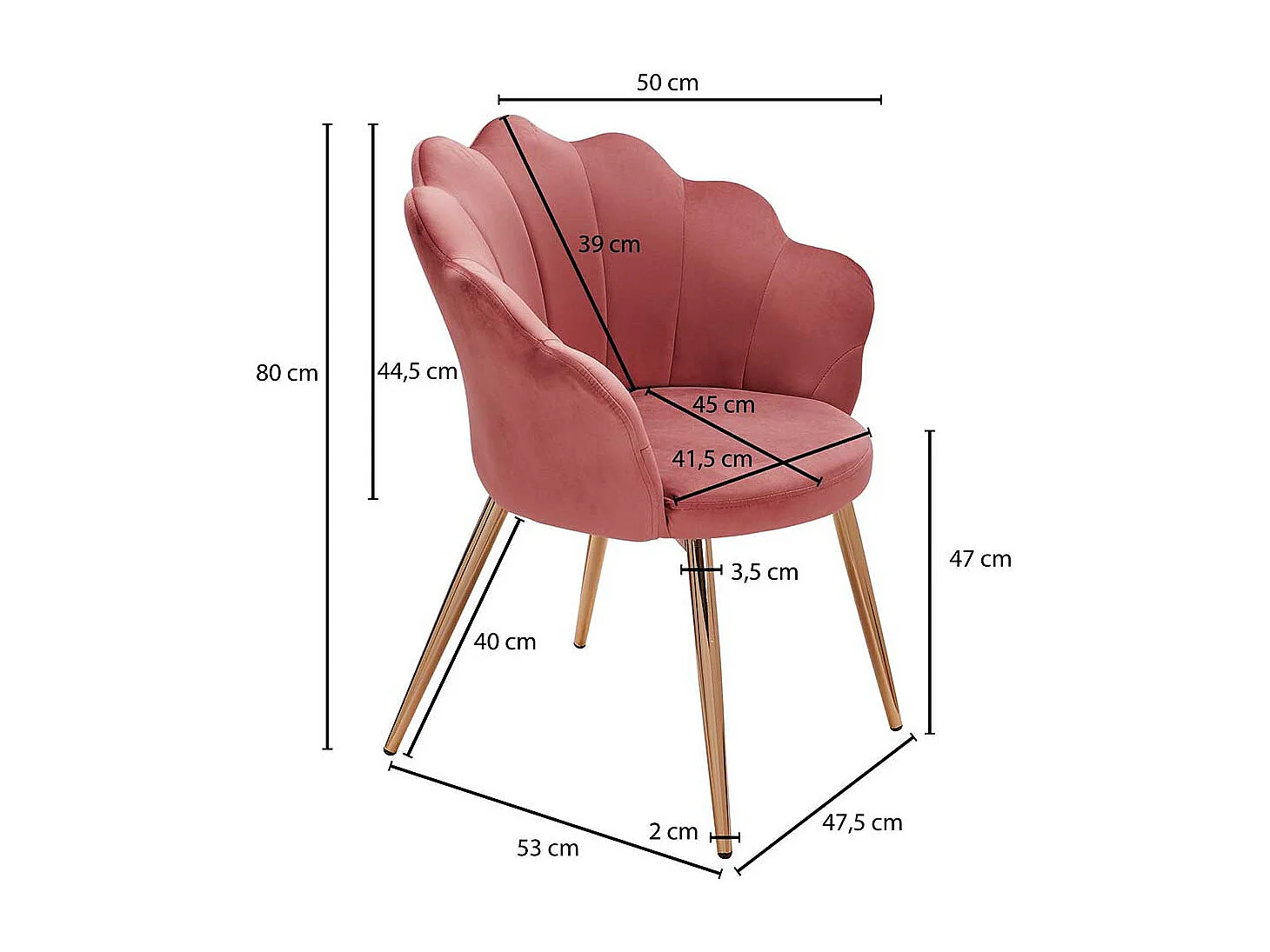 Stuhl Samt Rosa Gold im Retro Stil Gestell aus Metall