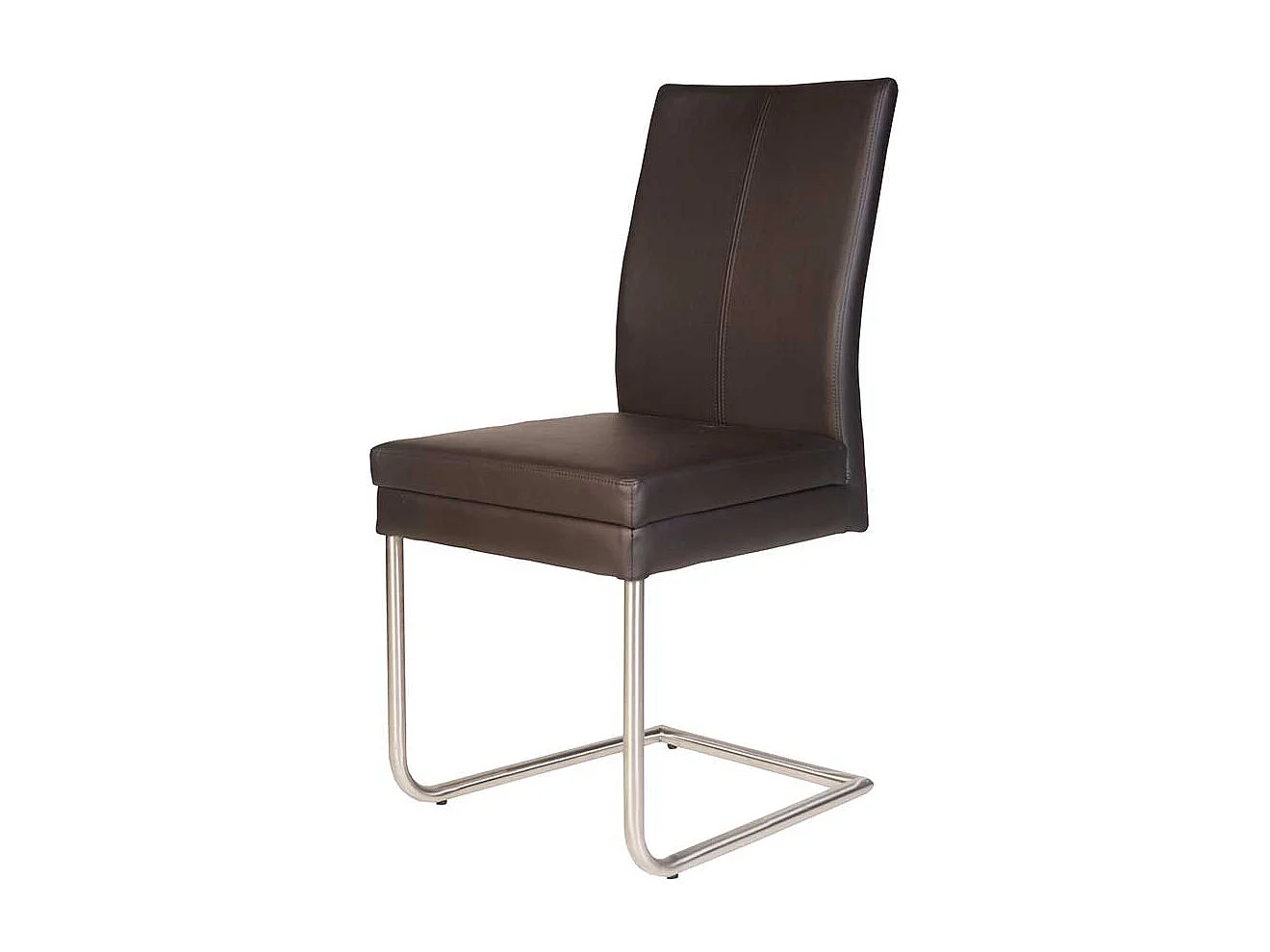 Freischwingerstühle in Dunkelbraun Kunstleder Edelstahl (2er Set)