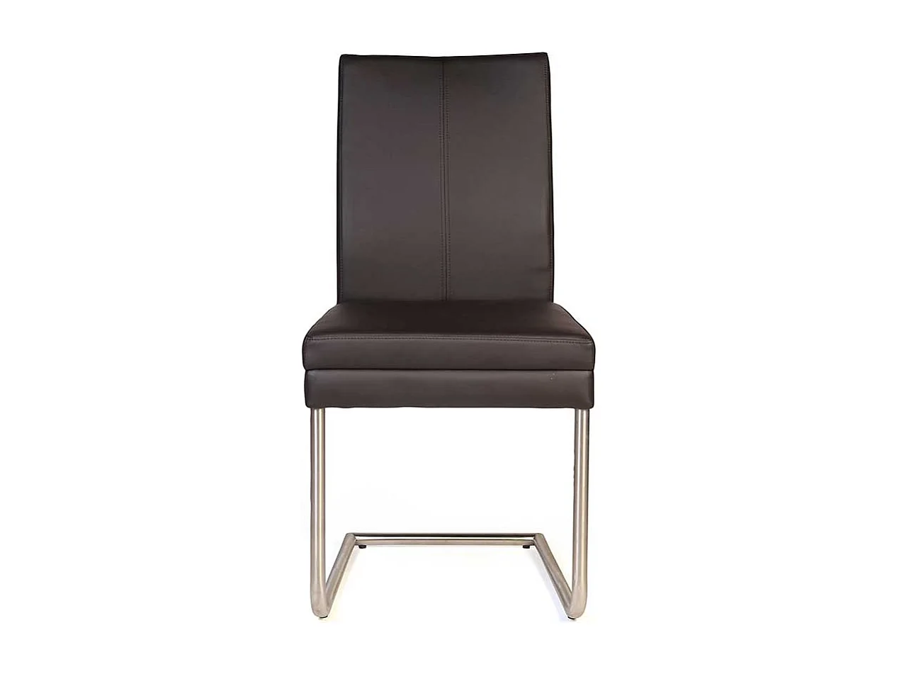 Freischwingerstühle in Dunkelbraun Kunstleder Edelstahl (2er Set)
