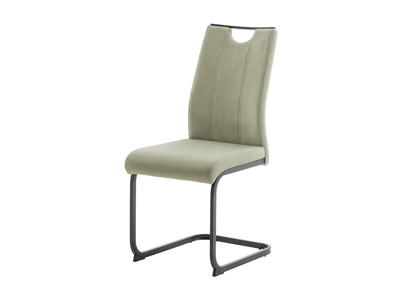 Freischwinger Stuhl Essstuhl in Oliv Gr�n aus Webstoff (4er Set)