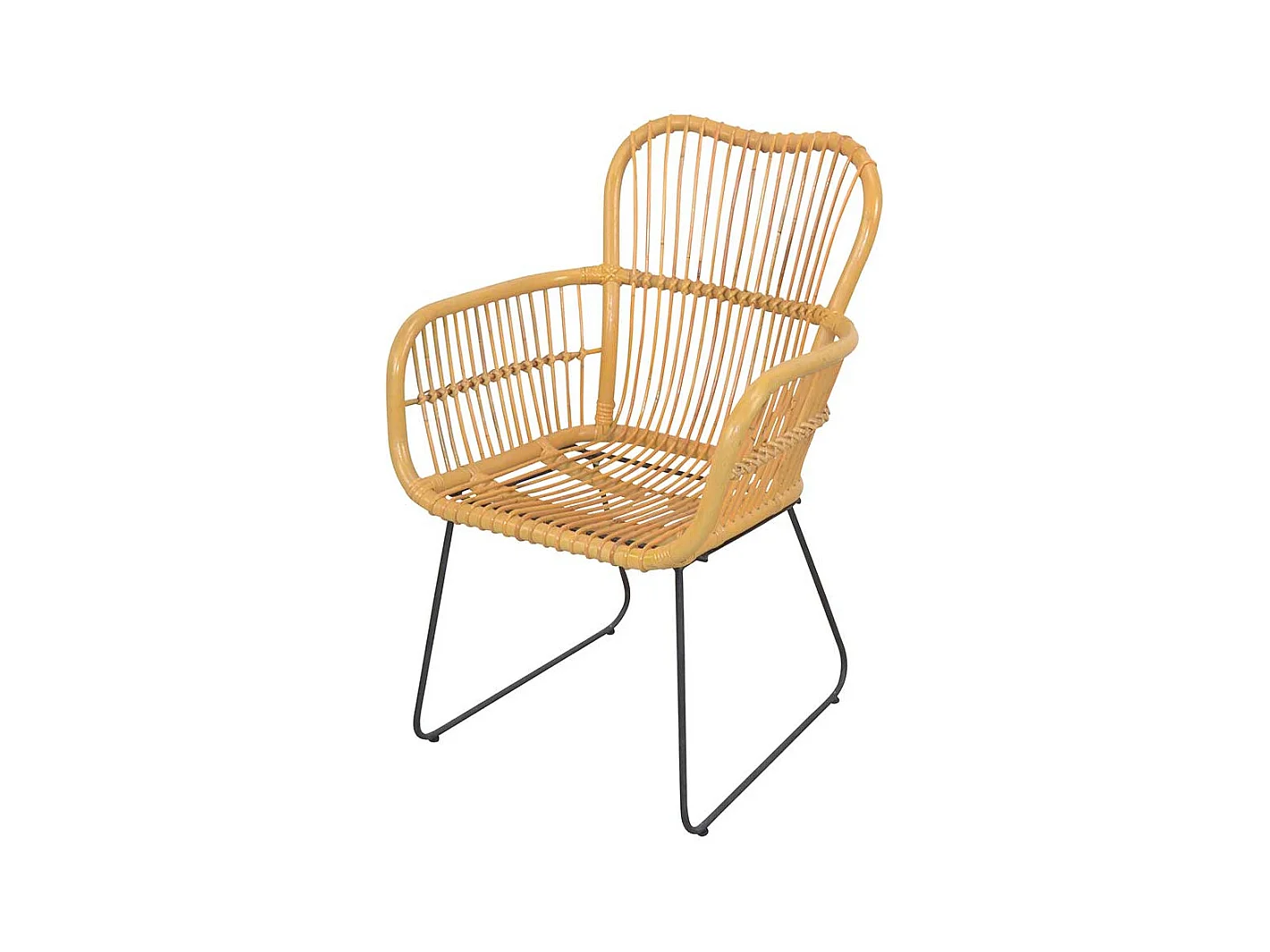 Armlehnen Flechtstuhl in Beige Rattan und Eisen