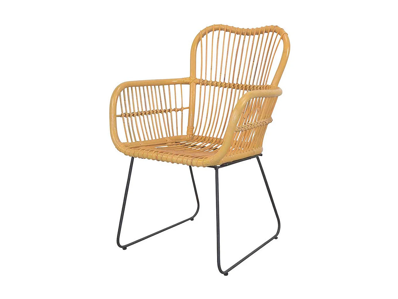 Armlehnen Flechtstuhl in Beige Rattan und Eisen