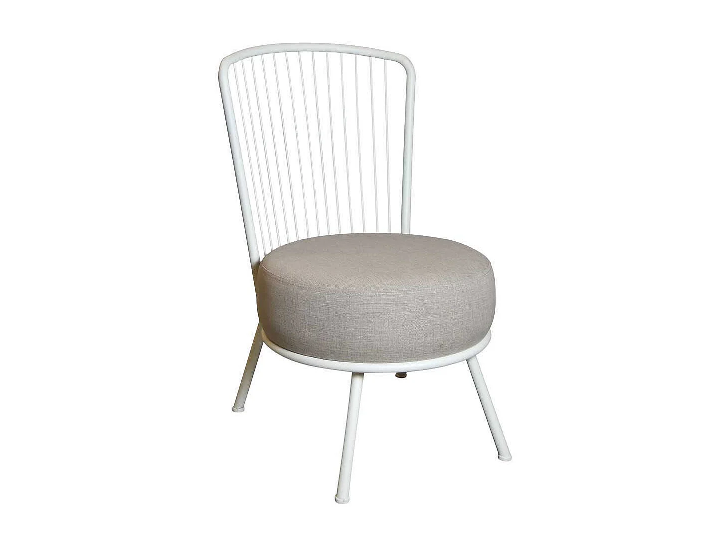 Kuechenstuhl in Weiß und Beige Stahl und Webstoff