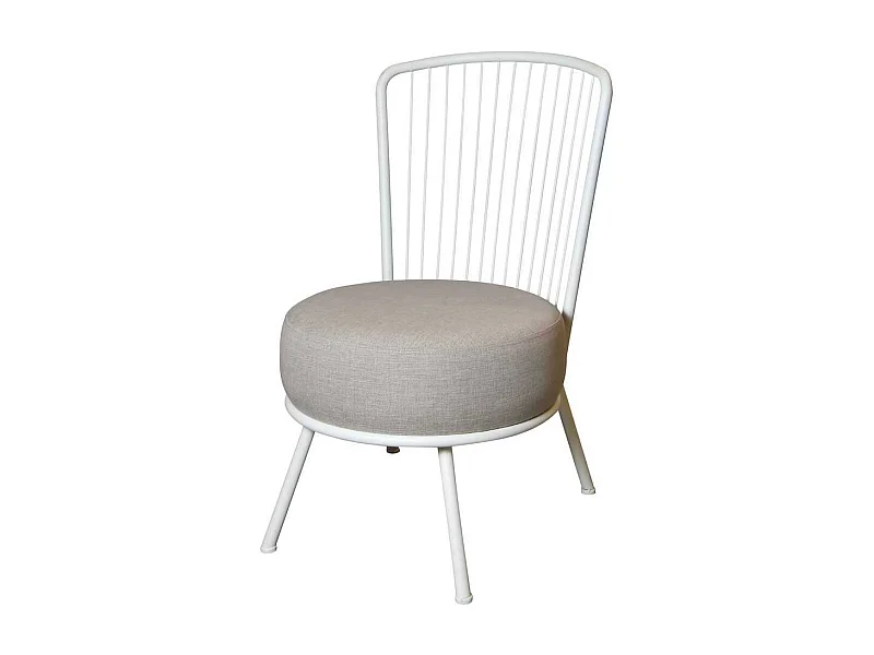 Kuechenstuhl in Weiß und Beige Stahl und Webstoff