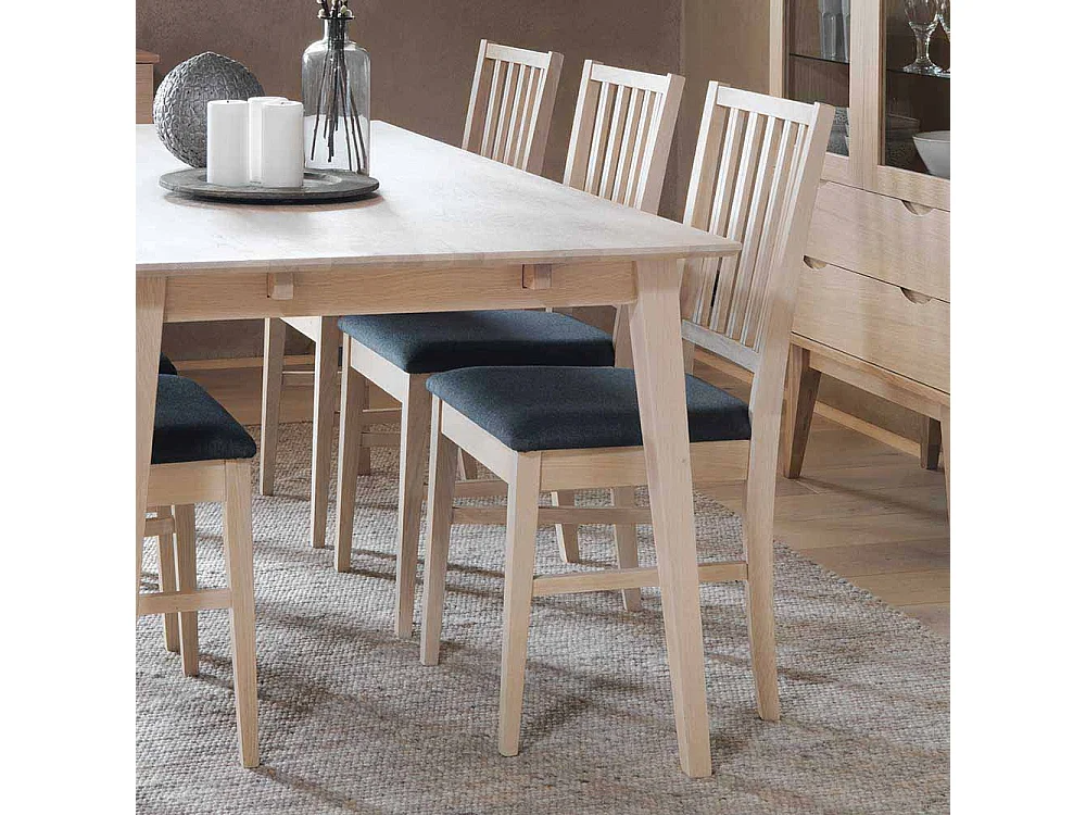 Holzstuhl in Eiche White Wash massiv Dunkelgrau gepolstert (2er Set)