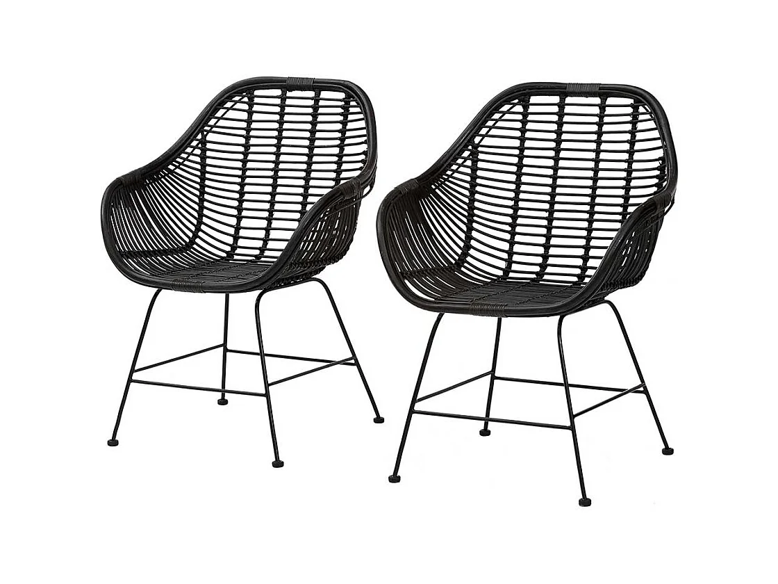 Moderne Rattan Stühle mit Armlehnen Schwarz (2er Set)