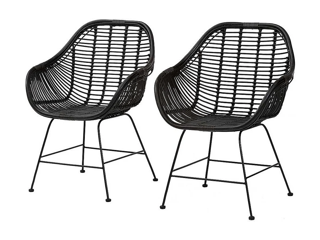 Moderne Rattan Stühle mit Armlehnen Schwarz (2er Set)