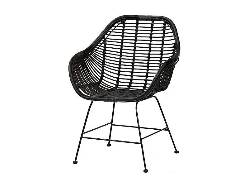 Moderne Rattan Stühle mit Armlehnen Schwarz (2er Set)