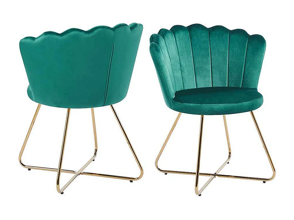 Muschelstühle Grün Gold im Retrostil Gestell aus Metall (2er Set)