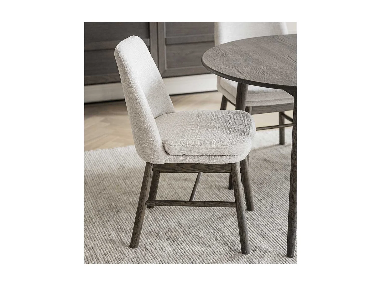 Polsterstühle aus Eiche Massivholz Braun Webstoff Cremeweiß (2er Set)