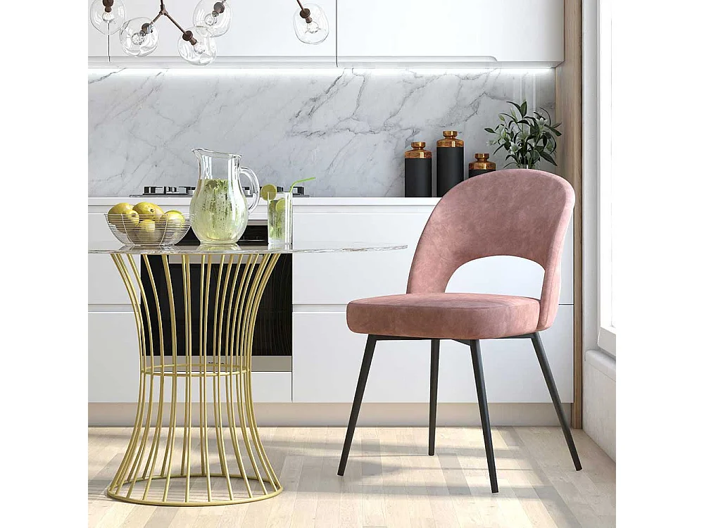 Samtvelours Stuhl Altrosa mit Gestell aus Metall Schwarz