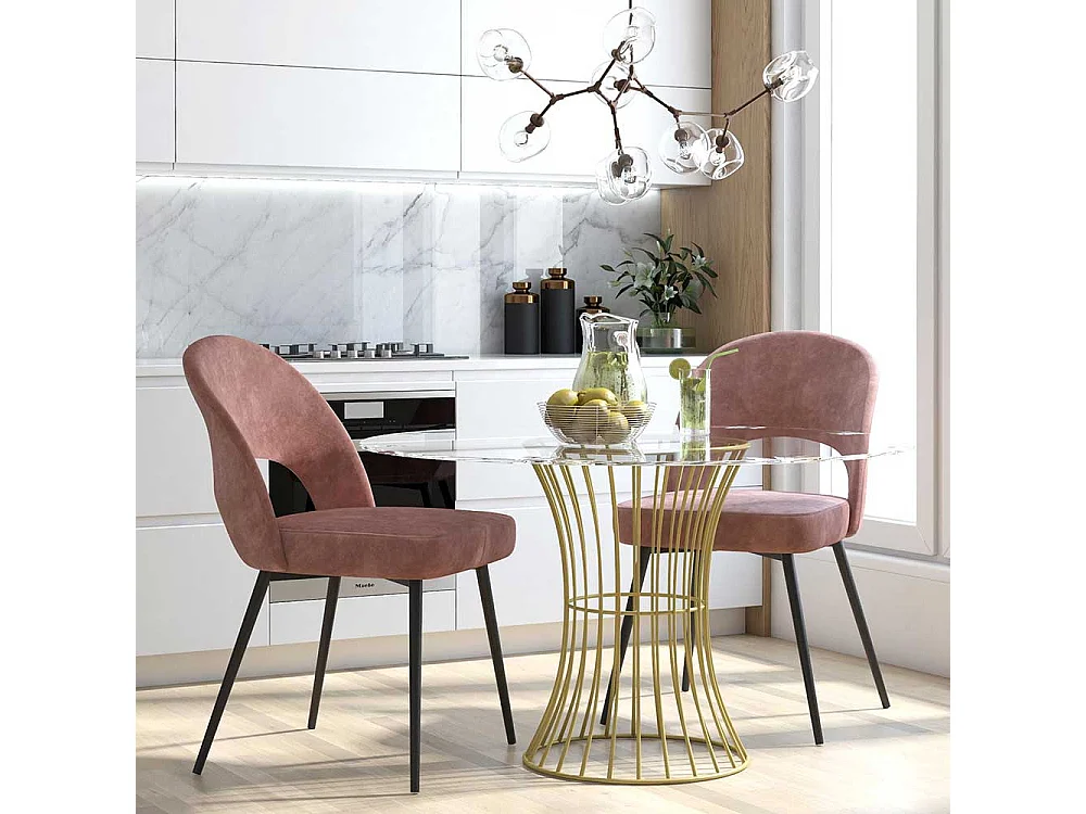 Samtvelours Stuhl Altrosa mit Gestell aus Metall Schwarz